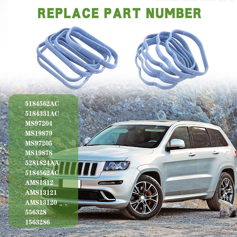 12pcs Intake Manifold Gaskets Lower & Upper Gasket Plenum Set, MS97205 Intake Manifold Rubber Sealing Gasket Replacement for Dodge Chrysler Jeep 5184562AC 5184331AC