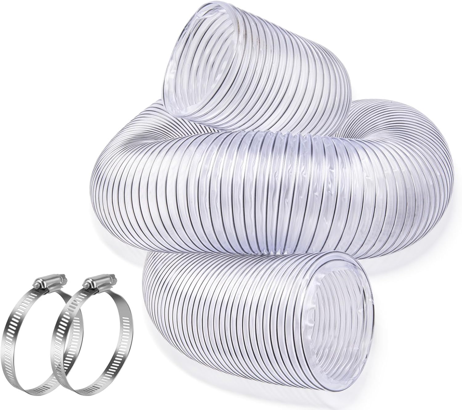 4" X 10' Dust Collection Flexible Hose with 4 In Clamp Heavy Duty Pvc Dust Debris and Fume Collection Hose for Dust Collection Systems, Clear Color