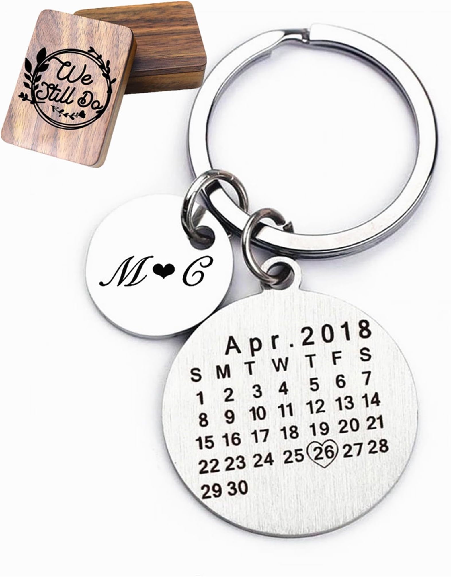 Personalized Engraved Calendar Key Chain Necklace Engrave Special Day Key Ring Gift For Couples