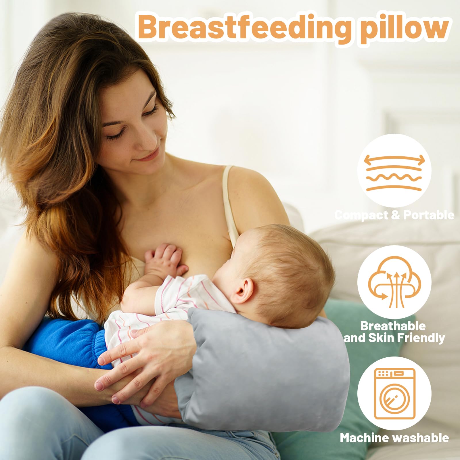 KAKIBLIN Baby Feeding Arm Pillow,Baby Nursing Arm Breastfeeding Pillows Support for Newborn Mom and Babies,Portable and Washable,Ergonomic Nursing arm Pillow for Feeding Baby Newborn(Gray) - Image 2
