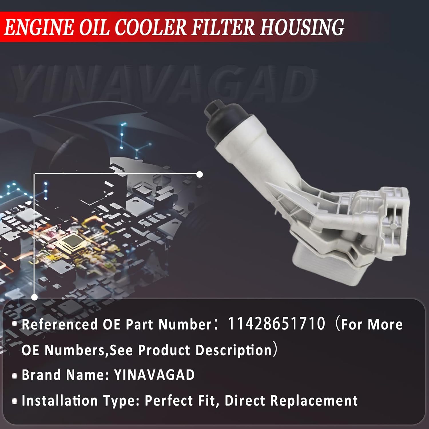 11428651710 Upgrade Aluminum Engine Oil Cooler Filter Housing with Oil Cooler Sensors & Gaskets for BMW B48 230i 330 430i 530i 540i X3 X4 Z4 G20 G22 G320 G11 G01 G02 2017-2023,11428580414 11428580415