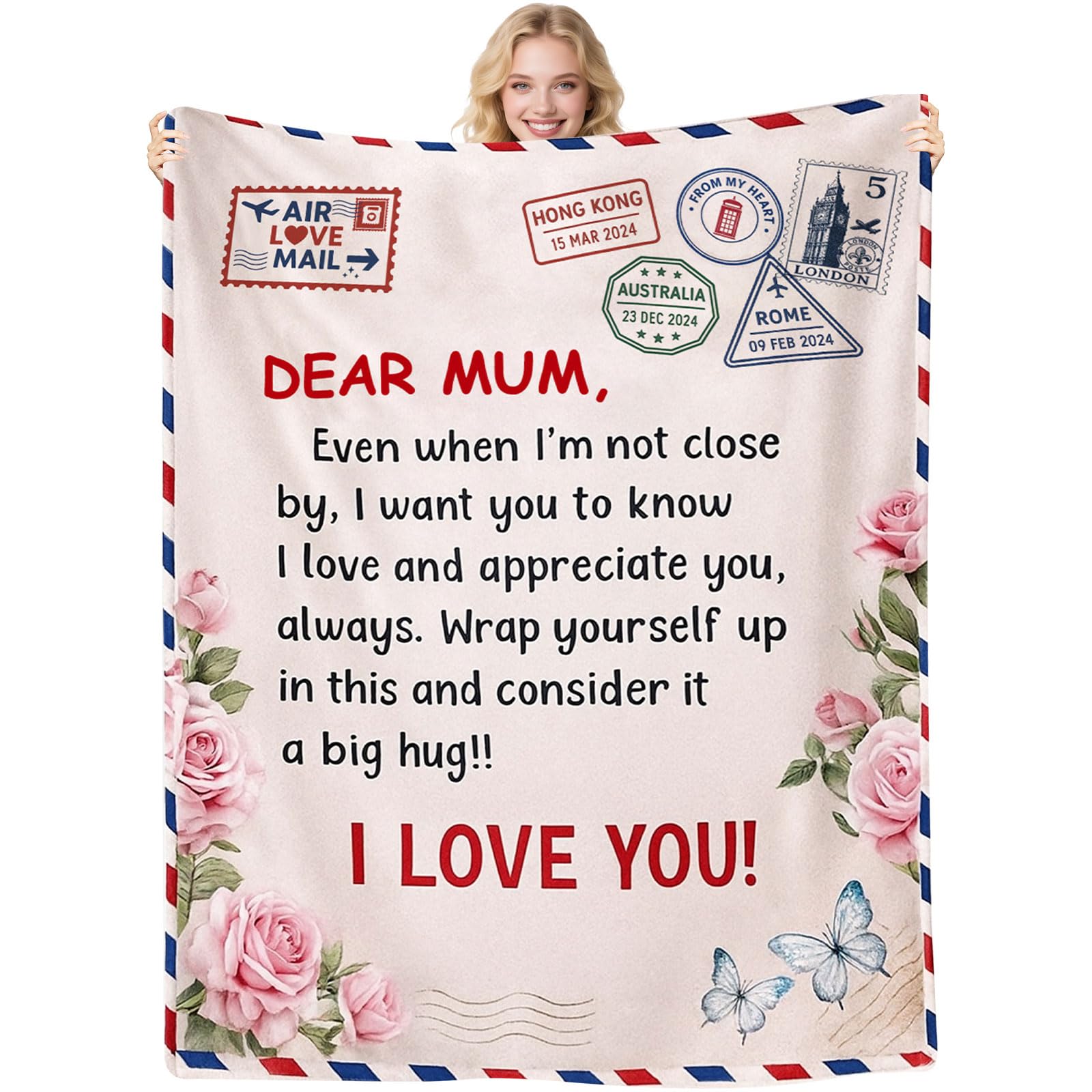 twirush Gifts for Mum, 50''x60'' Mum Birthday Gifts from Daughter Son, Cozy Floral Print Flannel Blanket for Mom, Mothers Day, Birthday, Valentine for Mummy, Mother, Stepmum