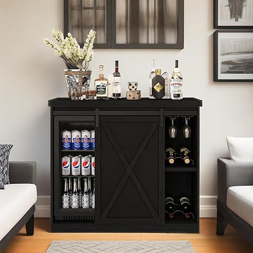 Miniatura 8 de Gabinete de barra de café con espacio para refrigerador, gabinete de vino de granja con estante, toma de corriente para cocina, comedor, sala de