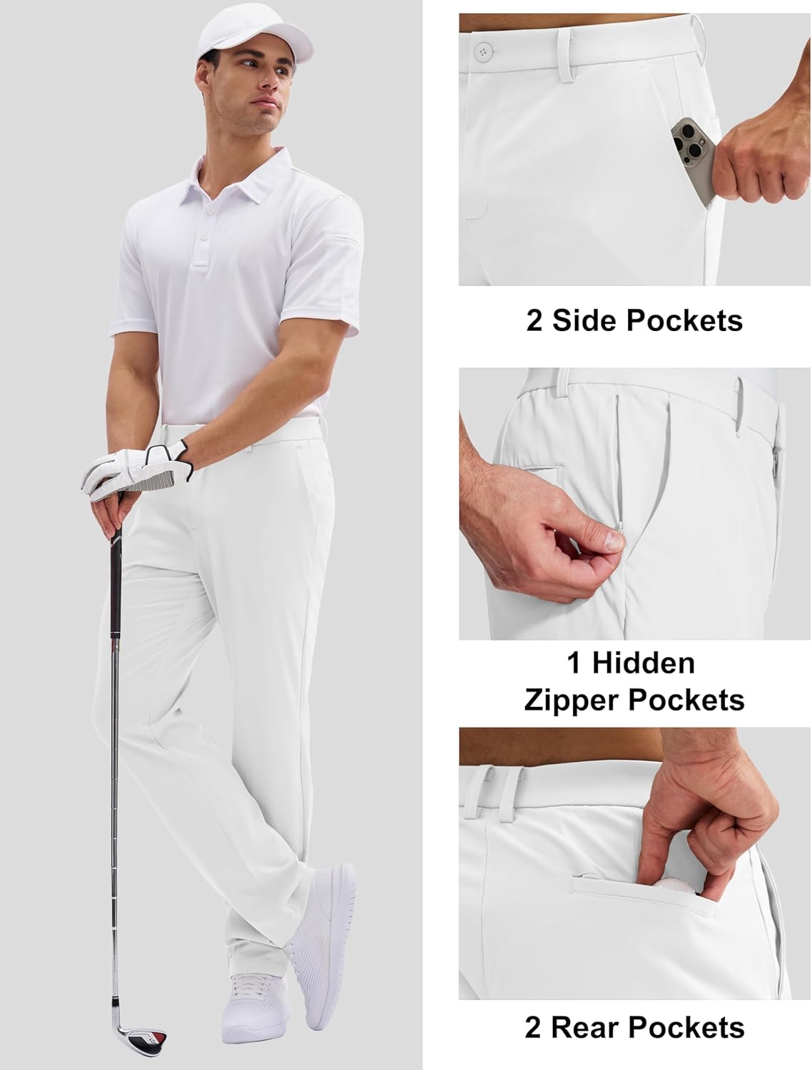 MAGCOMSEN Men's Golf Pants Classic Fit - 30"/32"/34" Stretch Water Resistant Quick Dry Flat Front Dress Pants with 5 Pockets - Image 3