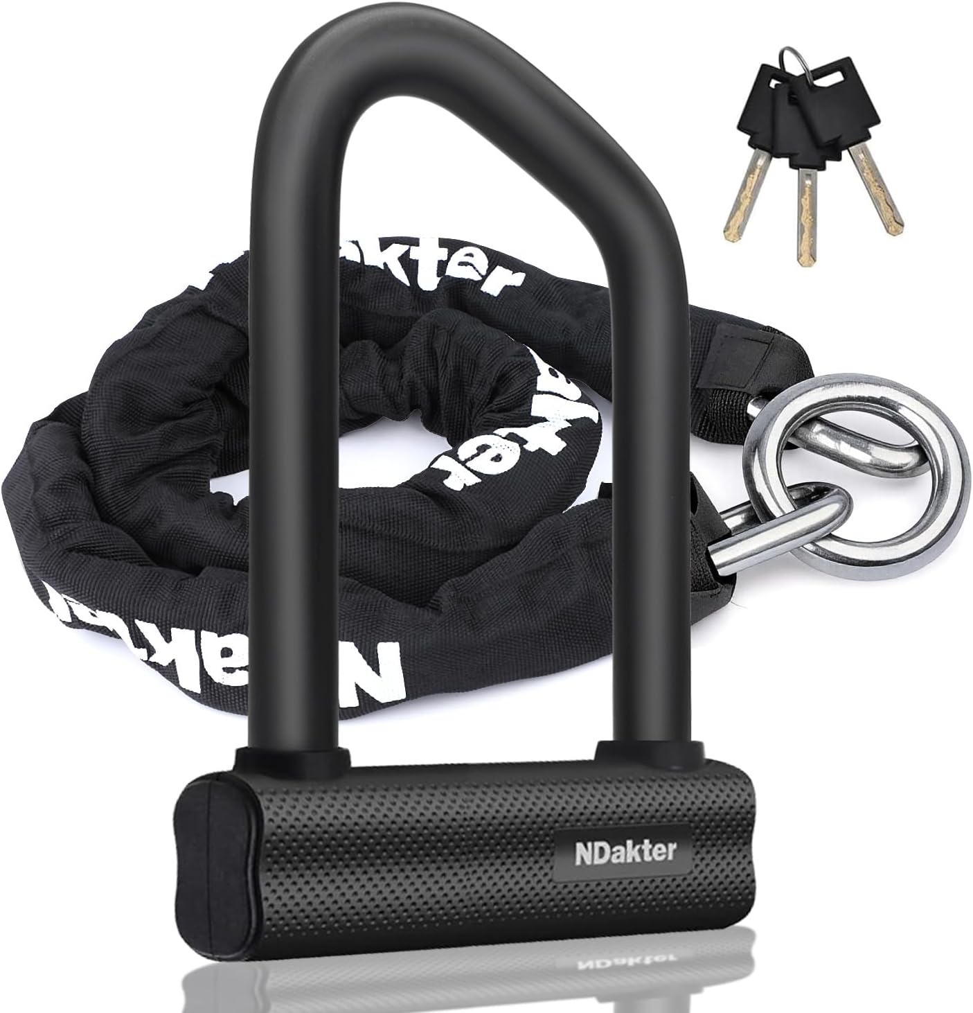 NDakter Motorcycle Chain Locks, Heavy Duty Anti Theft - 18mm Shackle, 4FT x 10mm Thickness Security Chain, Bike U Lock with 3 Keys for Ebike, Escooter, Moped and Gate