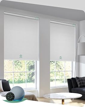 Yoolax Motorized Blinds with Remote, Blackout Smart Blinds for Windows Motorized Roller Shades, Automatic Window Blinds Directly Work with Alexa Electric Blinds Jacquard White, 28" W x 72" H