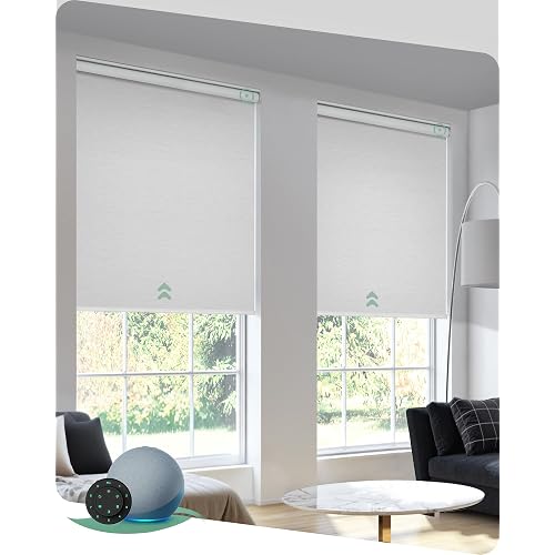 Yoolax Motorized Blinds with Remote, Blackout Jacquard White, 36" W x 72" H | Works with Alexa, Voice Control, Smart Blinds for Bedroom Home Office, Automatic Blinds with Remote for Windows, No Valance