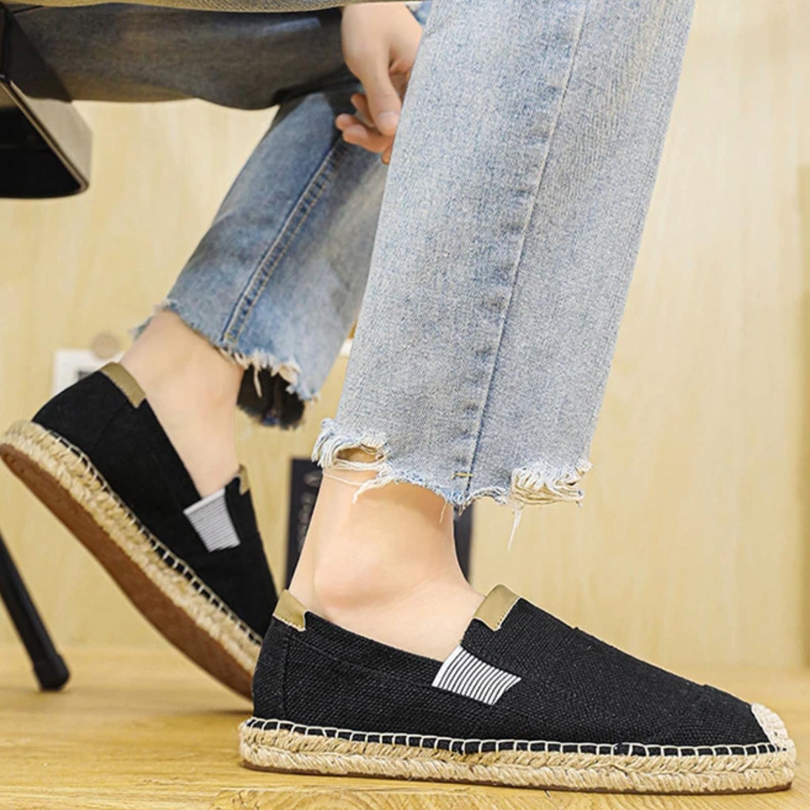Scarpe Pescatore Uomo Estate Lino Senza Lacci Traspiranti(Nero,45) | Tessuto leggero favorisce il flusso d’aria garantiscono libertà al piede. Ideale per casa e brevi uscite all’aperto.