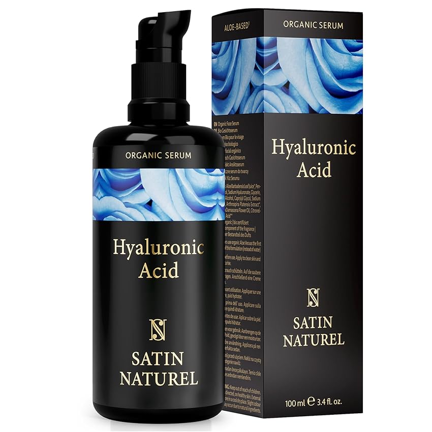 Satin Naturel Siero Acido Ialuronico ad Alta Efficacia 100 ml – Trattamento Viso Bio all’Acido Ialuronico – Siero Idratante Anti Age – Vegan – Idratazione 24 h – Cura del Viso per Donne e Uomini