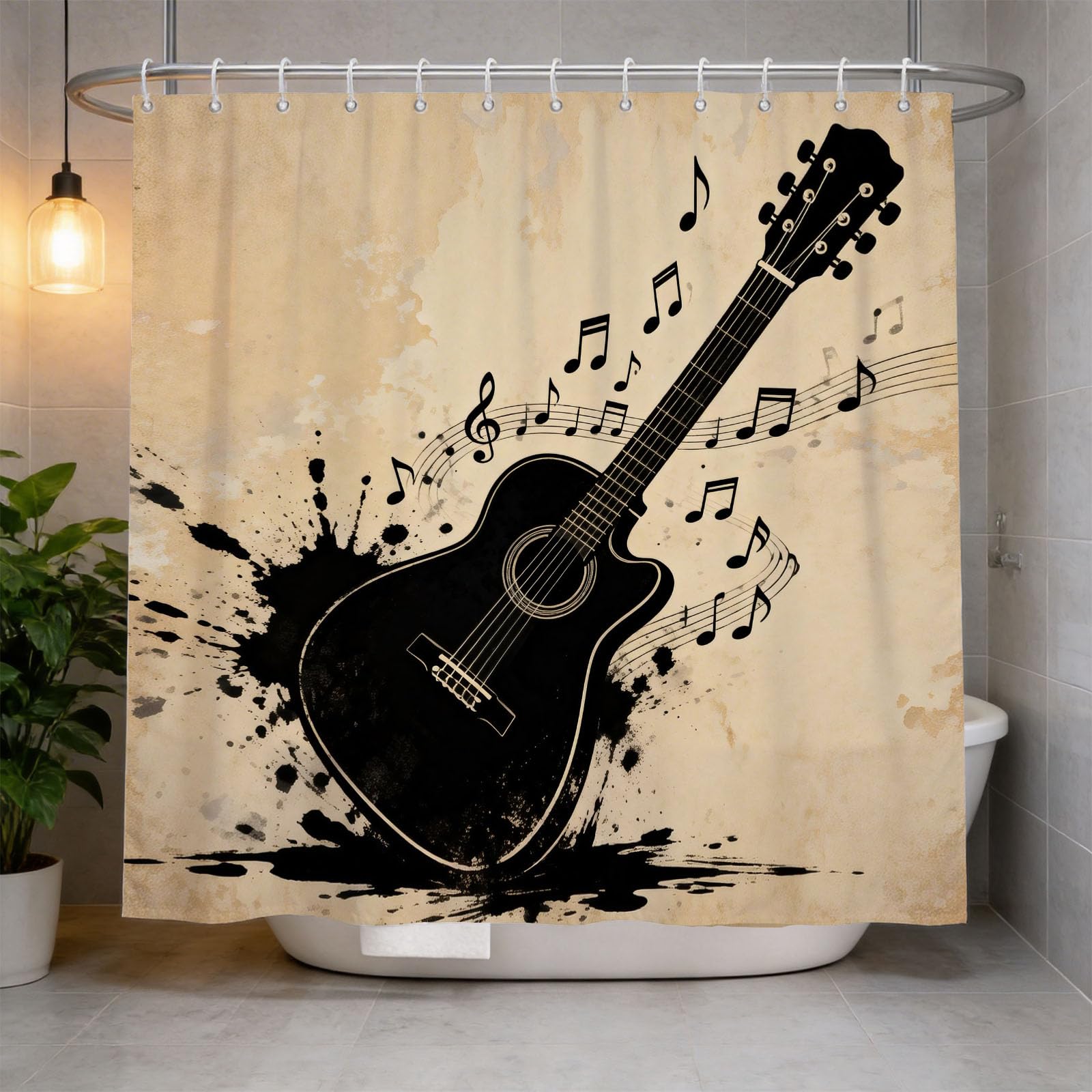 Hongduo 3D Guitar Printed Shower Curtain for Stalls Bathtubs Music Art Bathroom Decor Shower Curtain Set Polyester Fabric Waterproof 180x200cm/71X79 Inch with Hooks