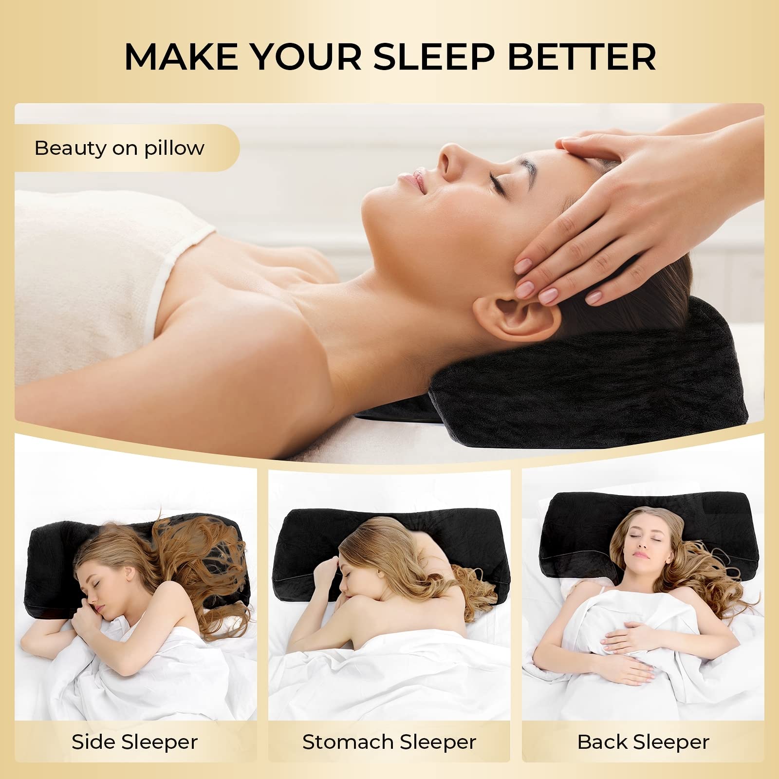 VARIPOWDER Eyelash Pillow Lash Extension Pillow Contour Memory Foam Neck Pillow Travel Pillow ​Ergonomic Curve Improve Cervical Pillow for Beauty Salon Lash Bed, Sleep, Neck Pain - with Flannel Cover