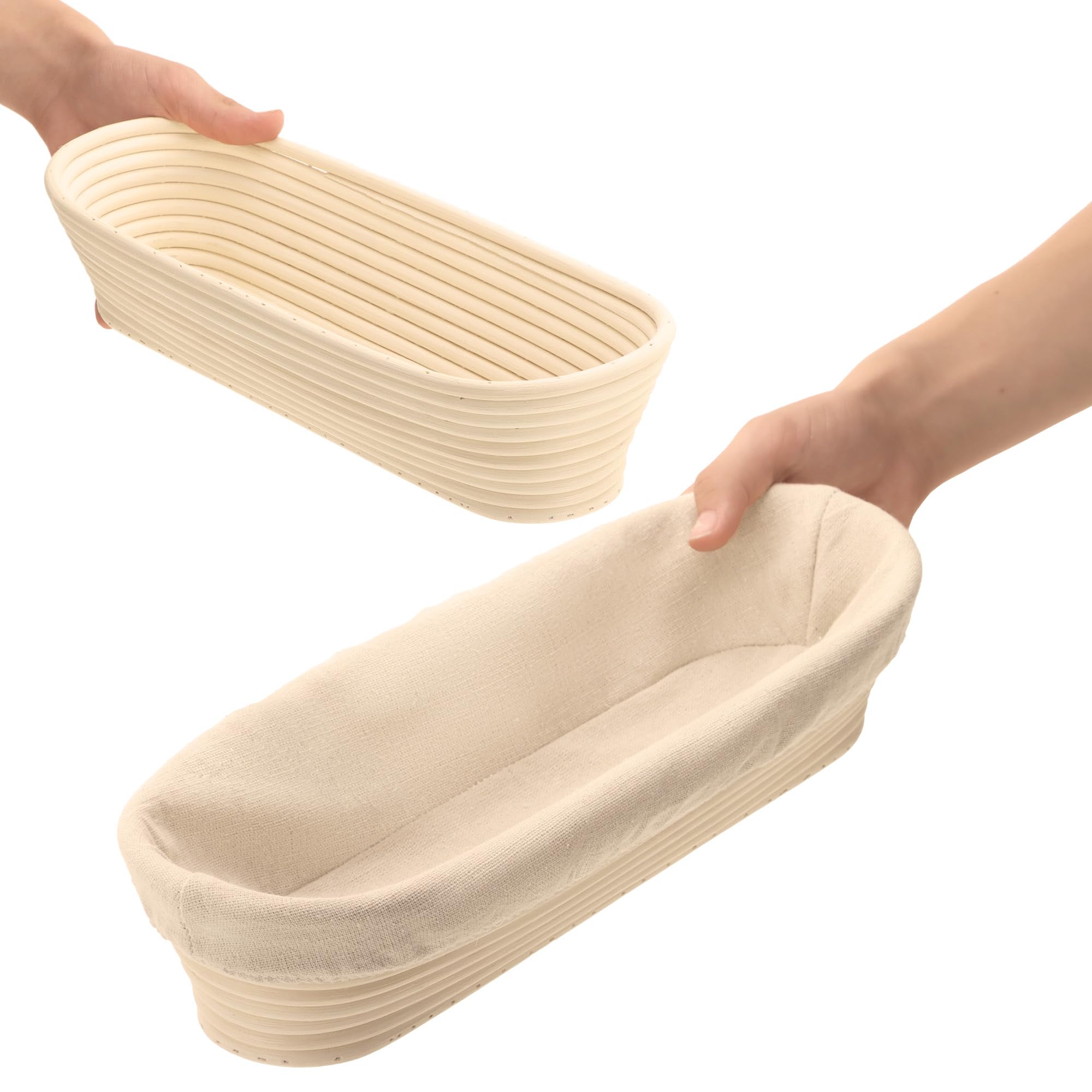 Panier Fermentation Pain Osier - Insert Lin Lavable - Forme Ovale 35x14cm - Boulangerie Maison