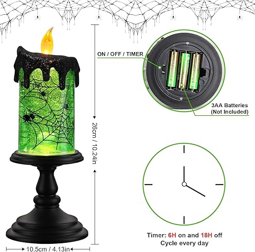 Miniatura 2 de KAiSnova Lámpara iluminada con forma de globo de nieve de Halloween, funciona con pilas, vela giratoria de tornado con temporizador de 6 horas,