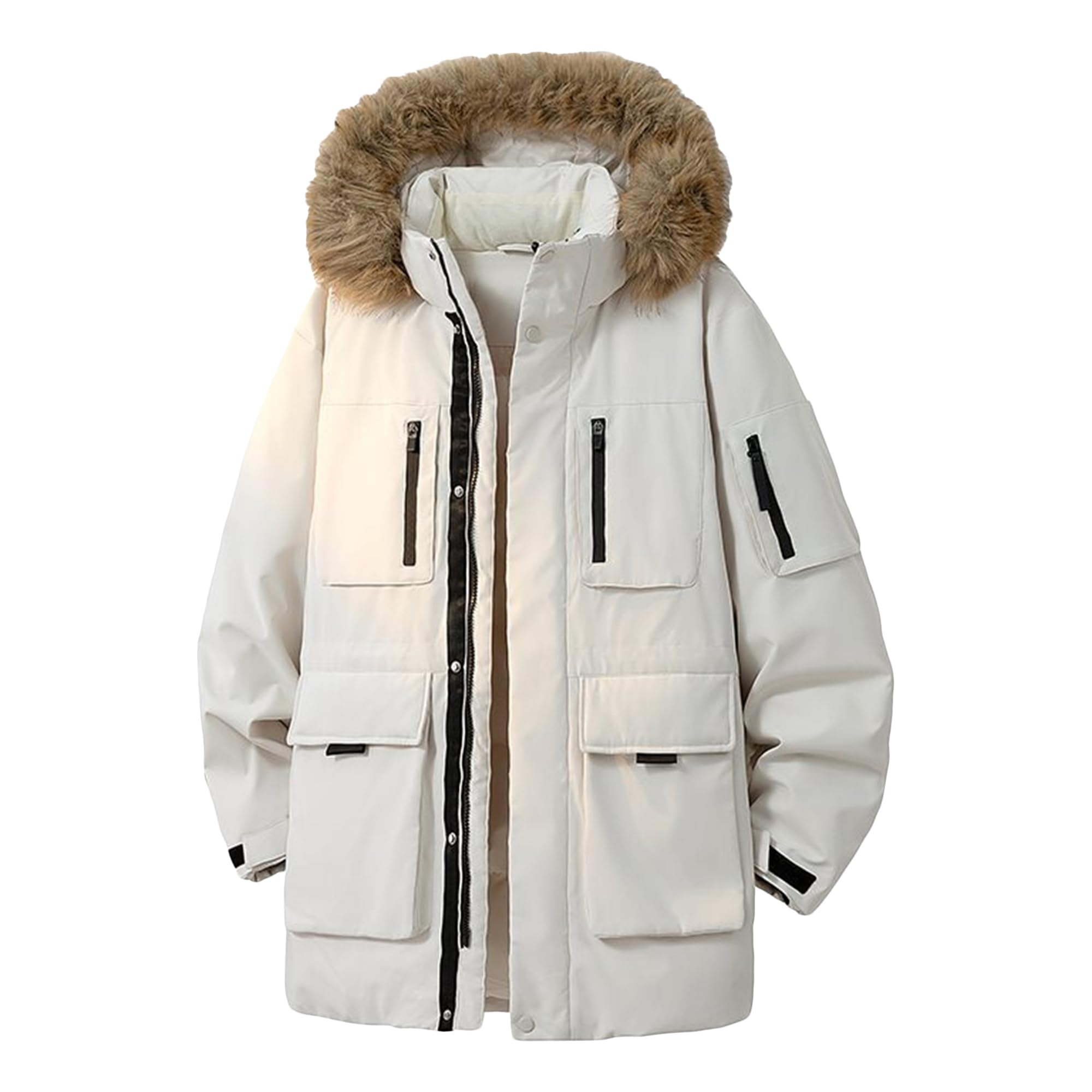 Piumino da uomo con cappuccio di media lunghezza con cappuccio giacca invernale termica isolante da uomo con cappuccio in pelliccia sintetica