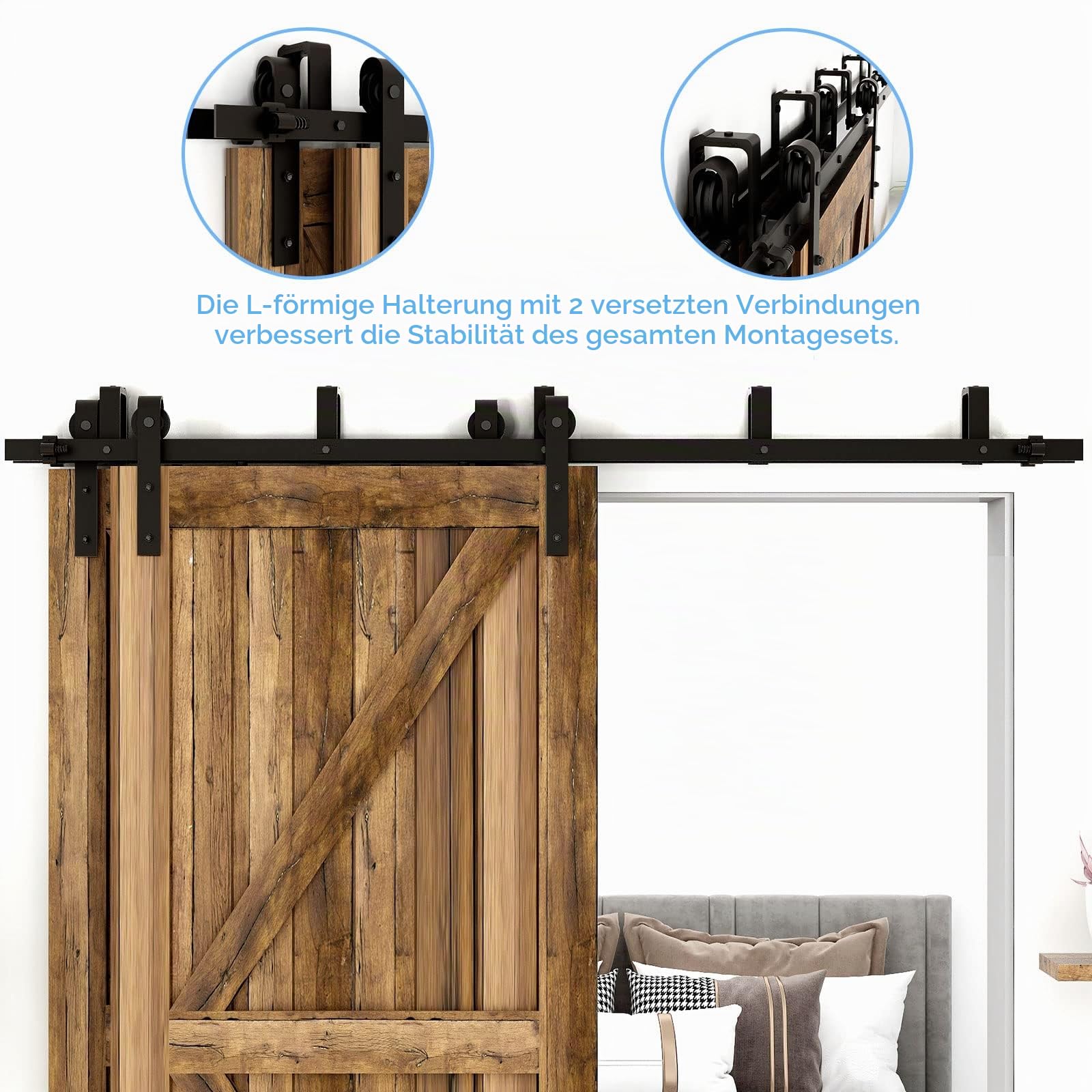 6.6FT/201cm Schiebetürbeschlag Set, Laufschienen für Schiebetüren Hängeschiene Schiebetürsystem Laufschiene Tür Hardware Bypass Kit, Sliding Door Hardware Bypass 2 Doors
