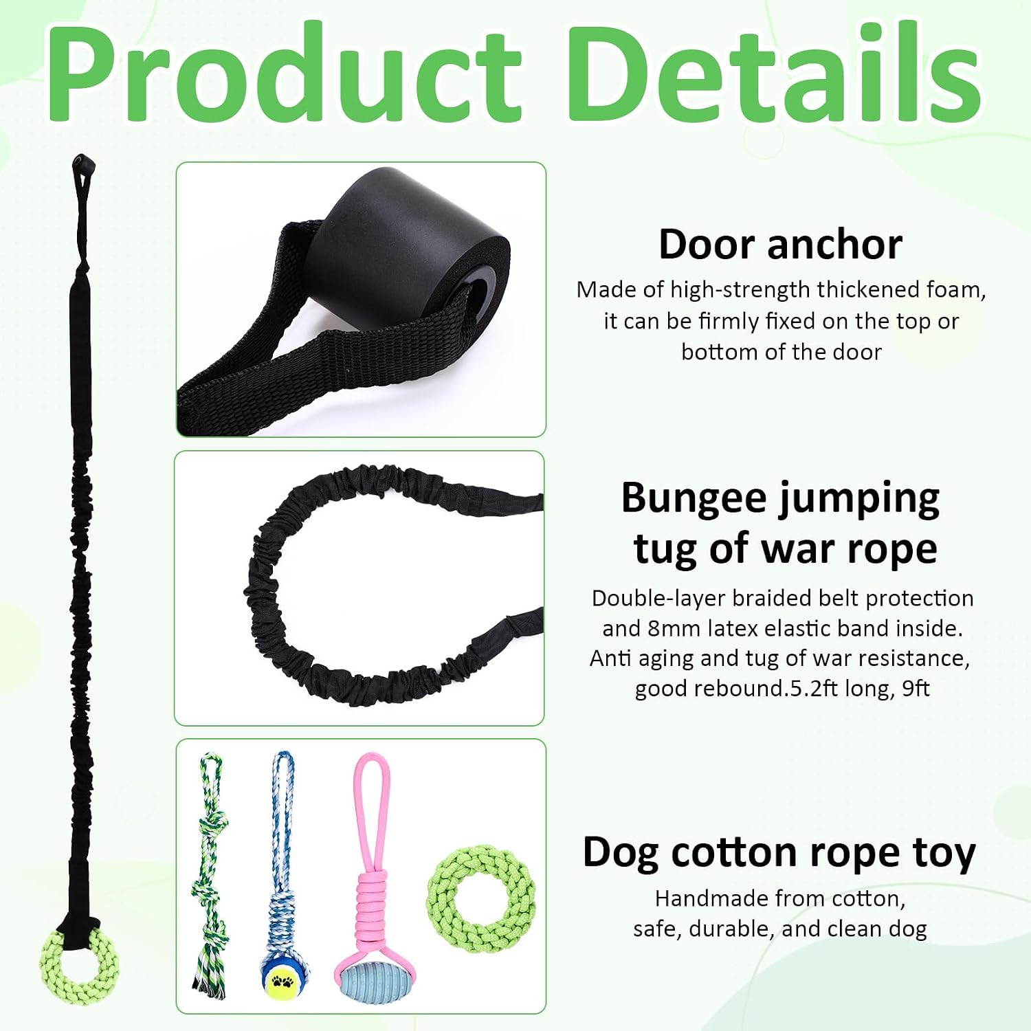 Hiboom 6 Pcs Interactive Dog Tug of War Toy Set Hanging from Tree and 4 Chew Ropes Teething Rope for Teeth Cleaning Dog Bungee Toy for Small/Medium Dogs with Aggressive Chewing Habit, Dogs Supplies