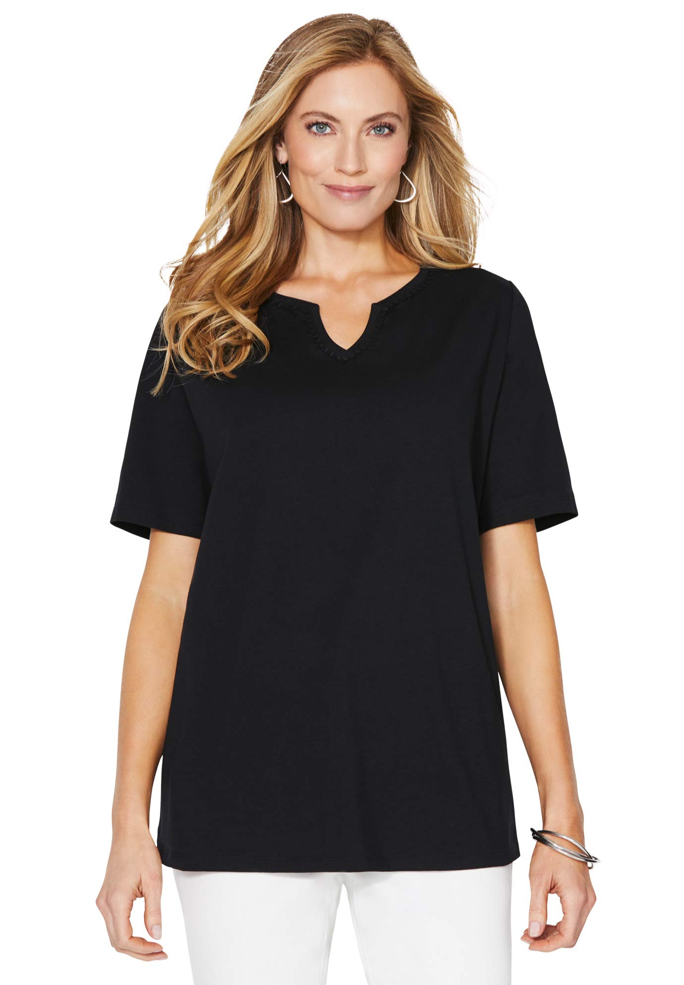 CatherinesWomen's Plus Size Suprema Embroidered Notch-Neck Tee