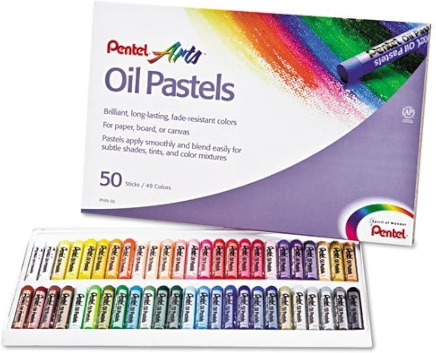 Pentel Oil Pastel Set With Carrying Case,45-Color Set, Assorted, 50/Set