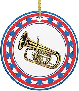 Funny-Tuba-Heartbeat-Musical-Instrument-Brass-Player Gifts for Women Men - Christmas Ornaments 3 Inch Flat Ceramic Christmas Tree Ornament Keepsake for Friends Besties with a Gifts