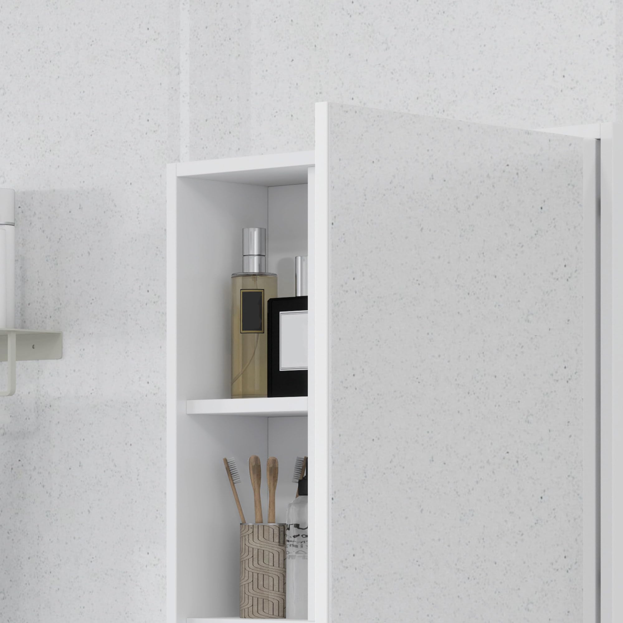 kleankin Armoire Murale Salle de Bain avec Porte Miroir, 60 x 15 x 76 cm, Meuble Salle de Bain, Armoire de Toilette, 5 Compartiments et étagère réglable, Blanc