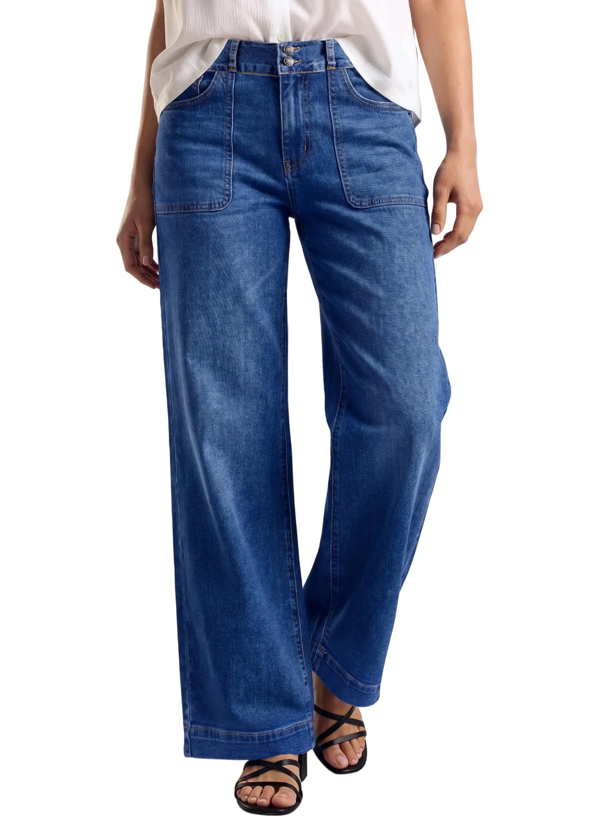 Sidefeel Women's Wide Leg Jeans High Waisted Stretchy Tummy Control Straight Leg Denim Pants