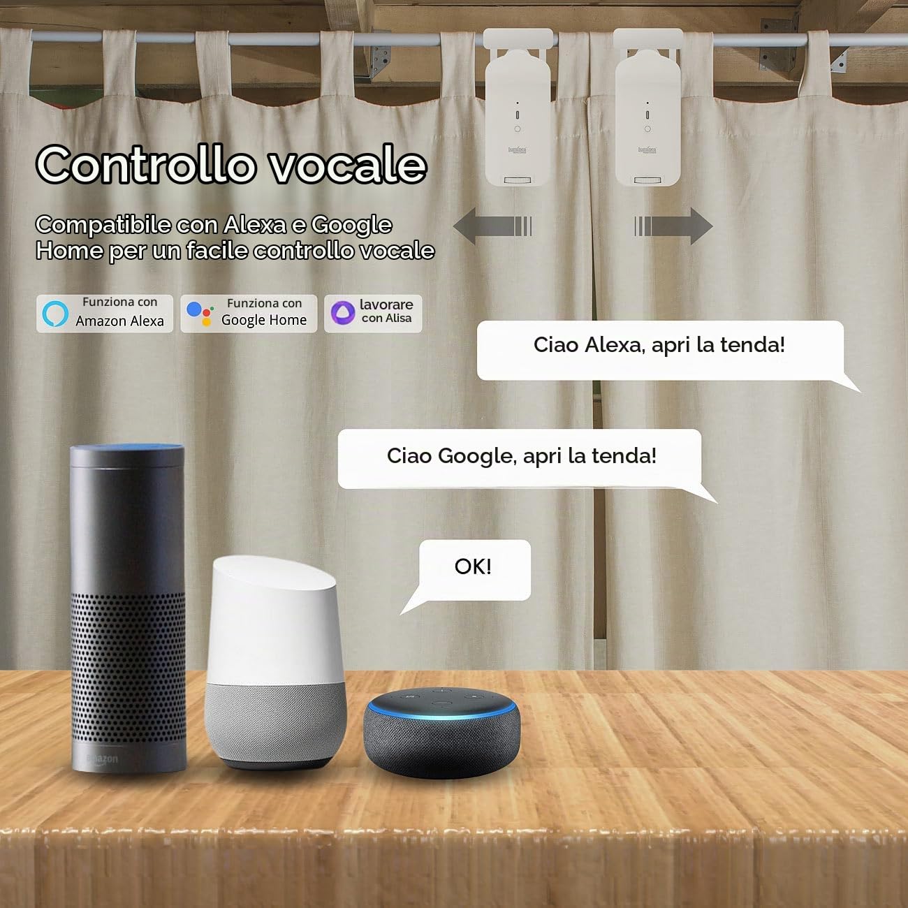 Luminea Home Control motore per tende: Motore universale per tende 3in1 intelligente, Batteria Li-Ion da 5.200 mAh, Bluetooth (telecomando, compatibile Tuya, alexa)