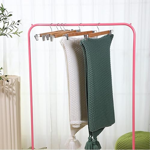 Miniatura 5 de Weysat 40 perchas de madera para pantalones, a granel con 2 clips ajustables, gancho antioxidante, gancho giratorio 360 ganchos inferiores para