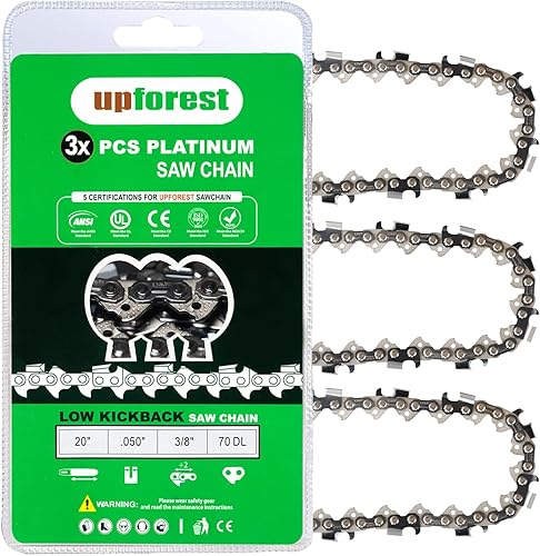 UPFOREST Paquete de 3 cadenas de motosierra de 20 pulgadas, calibre de 0.050 pulgadas, paso de 38 pulgadas, 70 eslabones de transmisión para