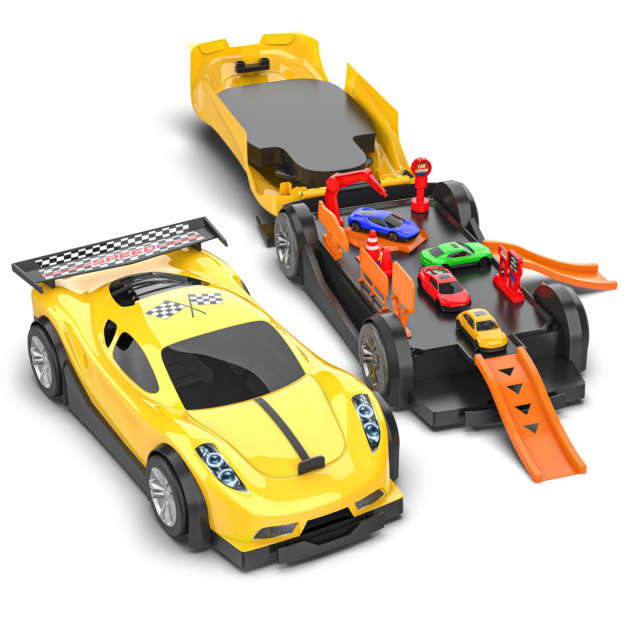 Mirana Car-in-Car Garage Toy for Kids | 4 Diecast Metal Alloy Cars