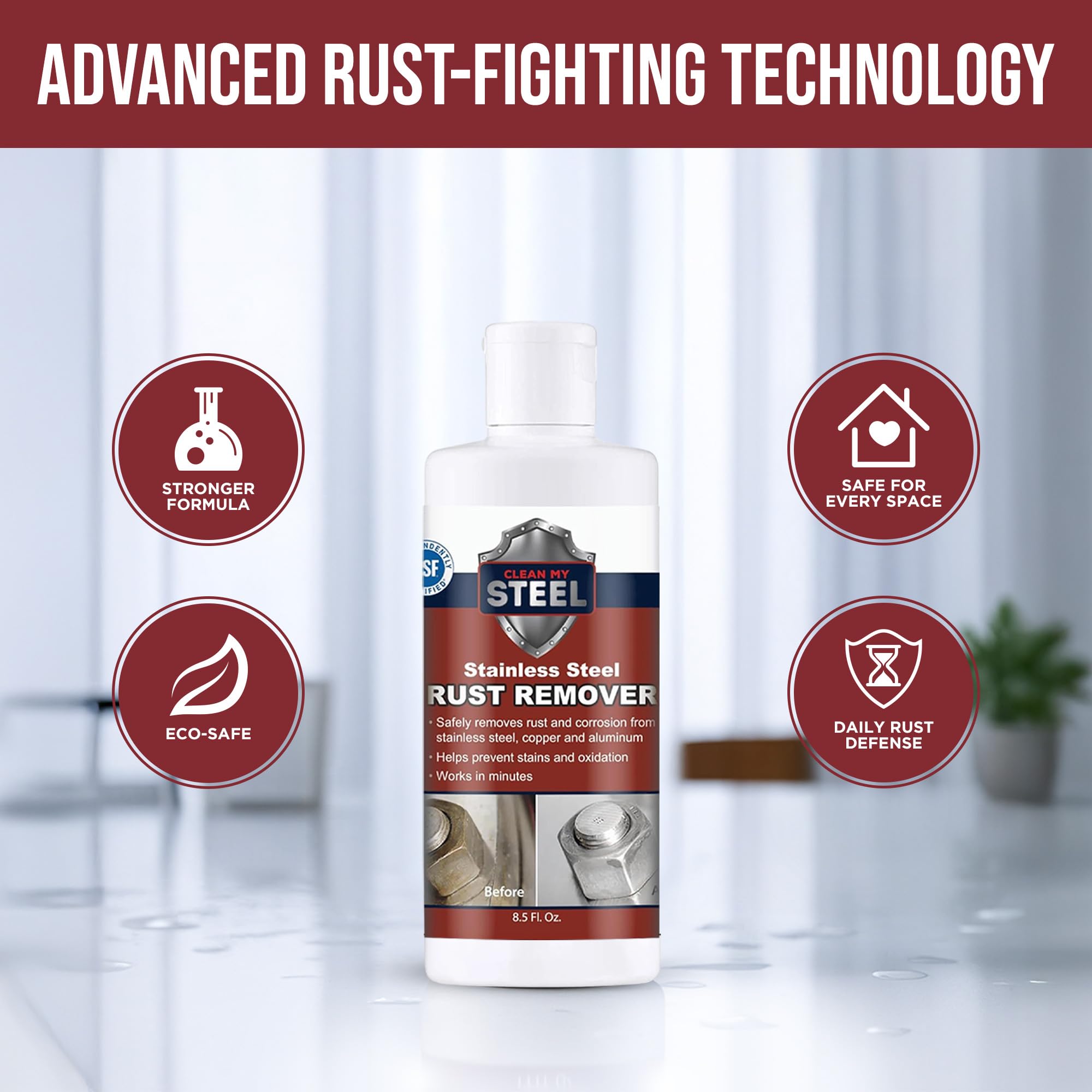 CLEAN MY STEEL Crema removedora de óxido de acero inoxidable de 8.5 onzas | Crema eliminadora de óxido certificada NSF. Seguro para electrodomésticos y fregaderos
