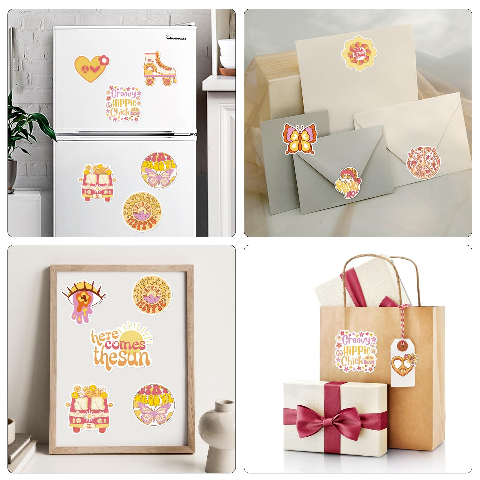 50 Adesivi Hippie Boho - Vinile Impermeabile Con Motivi Peace, Love, Arcobaleno - Per Laptop E Auto