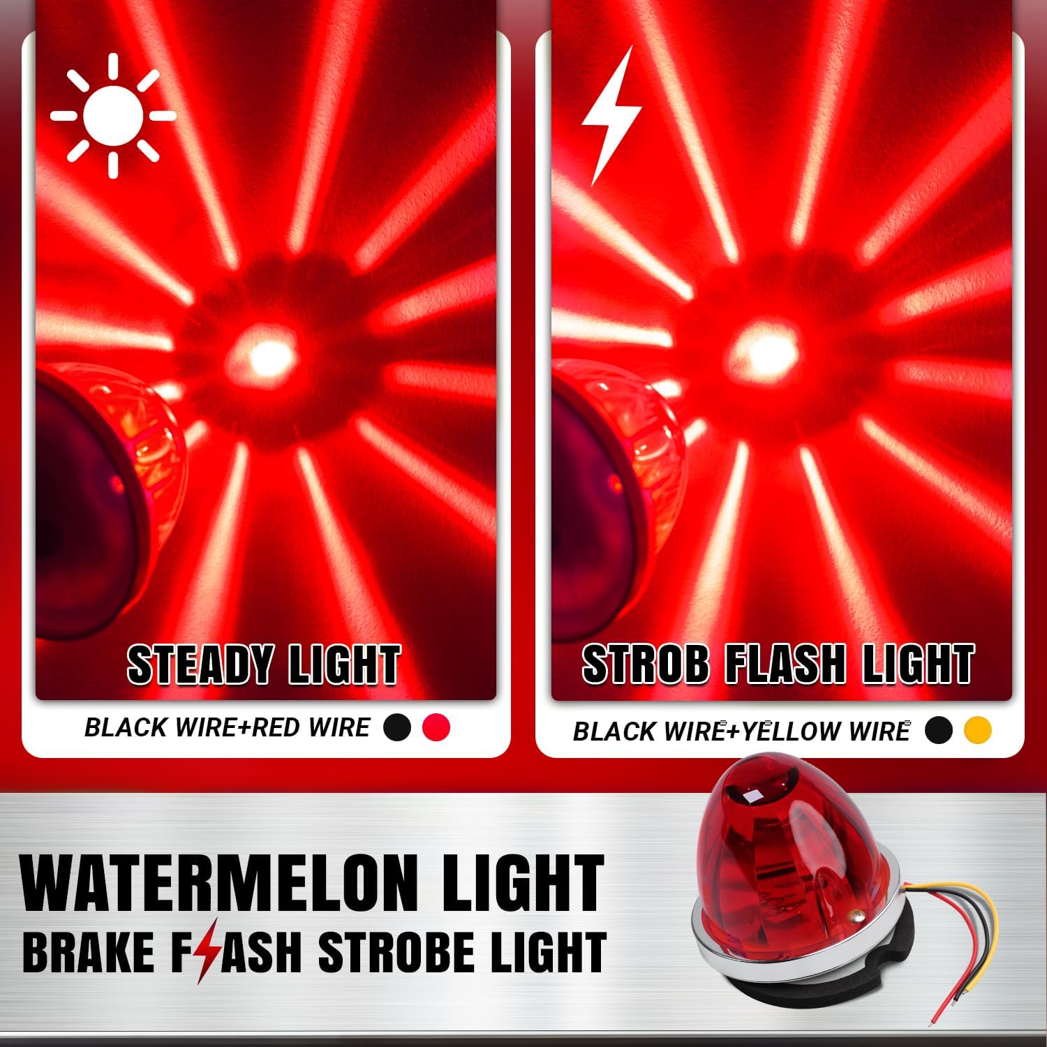 TMH 4 Pcs Watermelon Red LED Strobe & Steady Marker Lights Side Marker Clearance Dual Function Tail Top Cab Roof Lights for Trailer Truck Pickup Bus Van RV