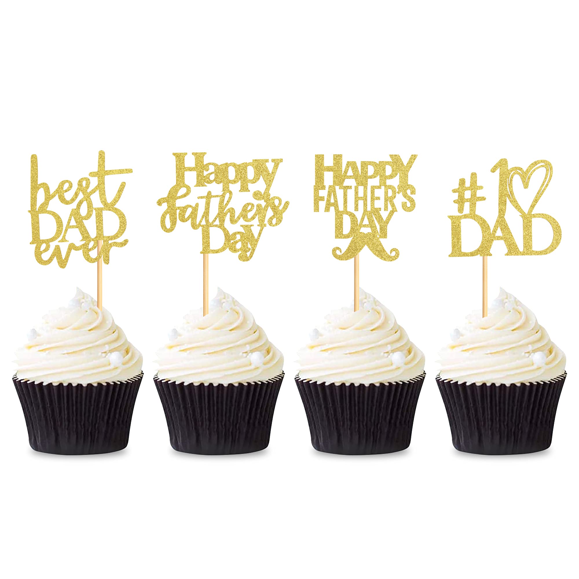 36 pcs Father's Day Cupcake Topper Gold Glitter Happy Father's Day Best Dad Ever Cupcake Topper Birthday Party Cake Decorations Toppers Picks for Father's Birthday Party Supply