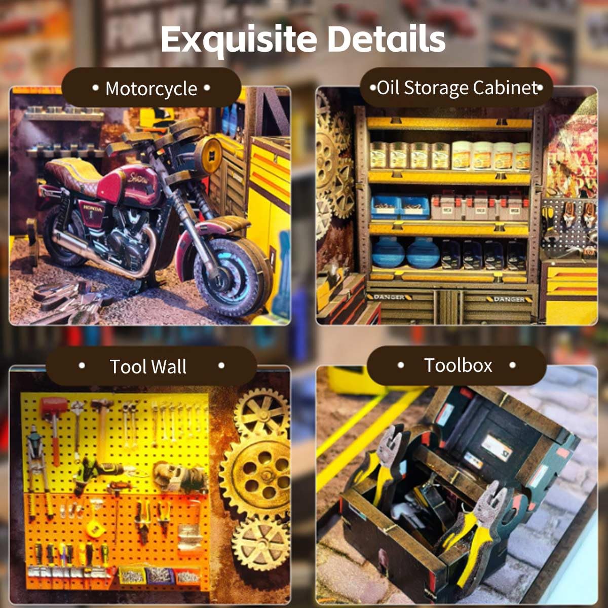 Amazon | 木製のオートバイ修理工場モデル立体パズル、バイク整備場
