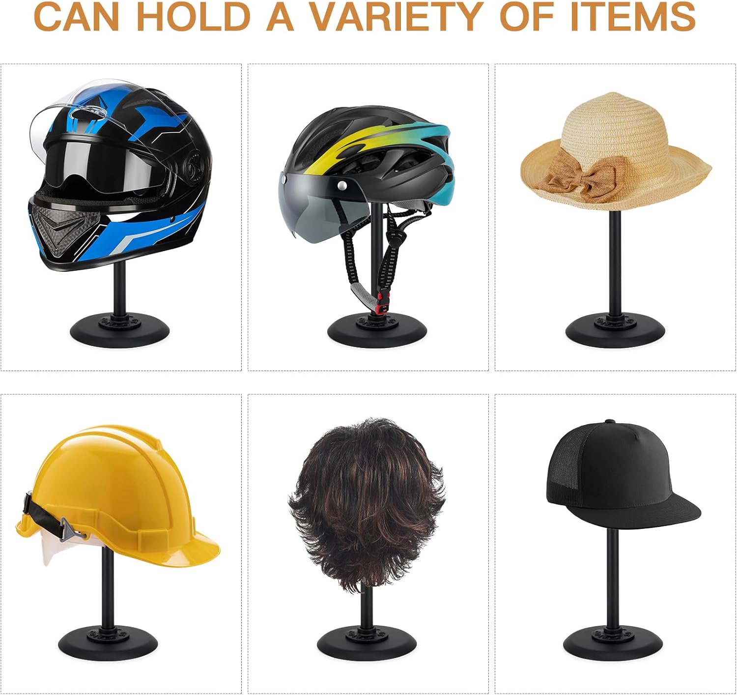 Hat Holders Vintage Dome Shape Design Removable Metal hat stands/Helmet/Cap/Wig Storage Holder Display Stand. (2 Black)