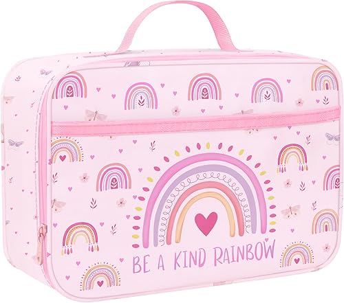 Clastye - Lonchera térmica con diseño de arco iris rosa para niños y niñas, bolsa de almuerzo escolar para picnic al aire libre, viaje, bolsa