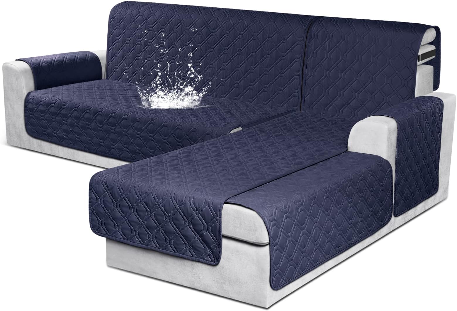 VANSOFY Sectional Couch Covers 100% Waterproof L Shaped Sofa Slipcover 3pcs Reversible Chaise Lounge Cover for Sectional Sofa Furniture Protector Cover for Pets Dog Cat(Small, Dark Blue)