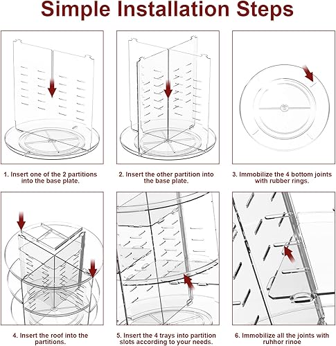 Miniatura 4 de Organizador de maquillaje giratorio de 360 grados, organizador de cosméticos ajustable para bricolaje, carrusel de maquillaje, estante giratorio,