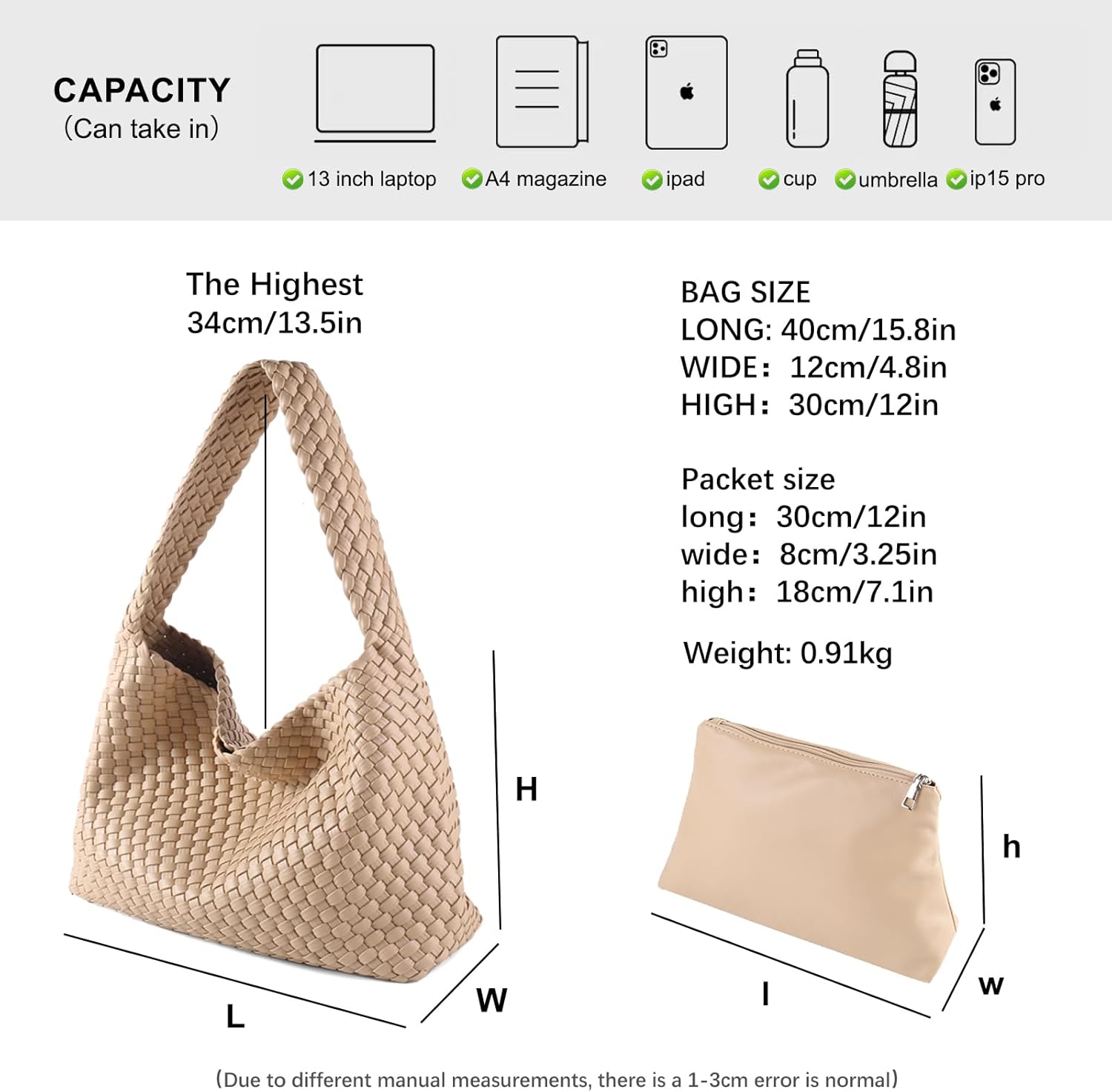 Women Vegan Leather Handmade Tote Bag Large Shoulder Top-handle Bag All-Match Underarm Bag with Purse Beach Handbag - Image 4