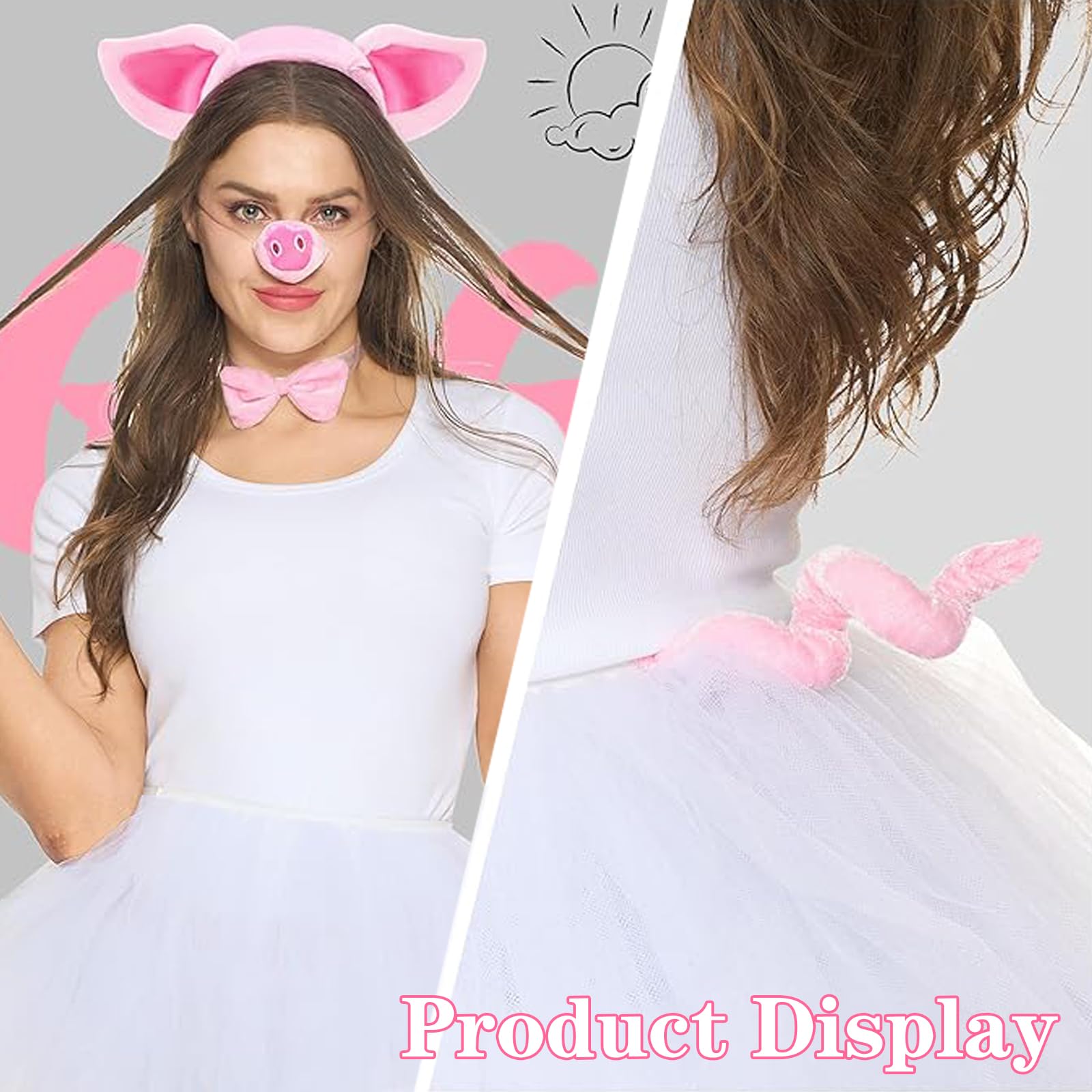 KSVFTB Pig Costume, Pink Pig Animal Costume Accessories, Pig Headband, Pig Nose, Pigtail, Bow Tie - Image 4