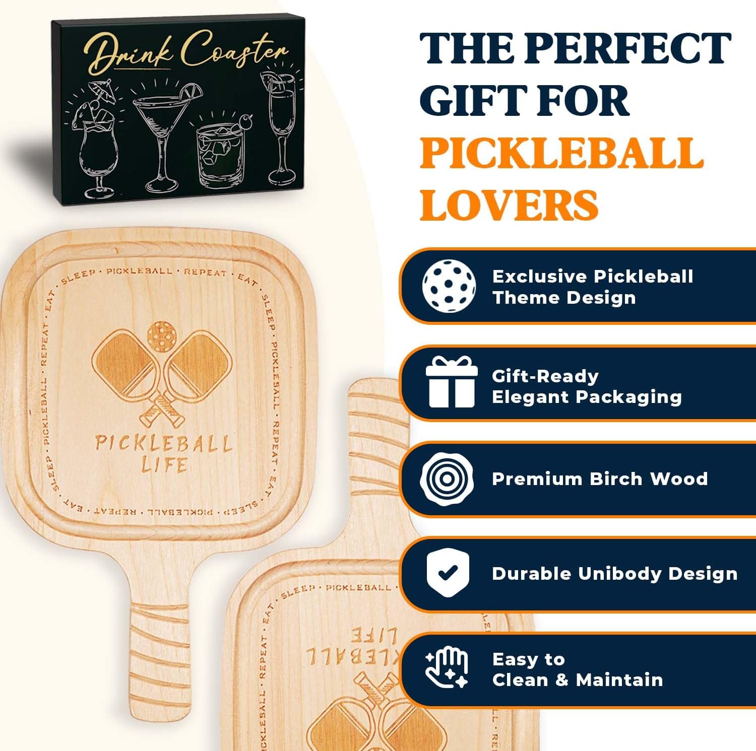 Pickleball Drink Coasters Bundle with Pickleball Paddle Snack Tray Set image 5