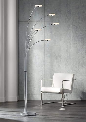 Possini Euro Design Aldo - Lámpara de pie moderna de arco de mediados de siglo con 5 luces LED de 88 pulgadas de alto, pantalla redonda cromada y