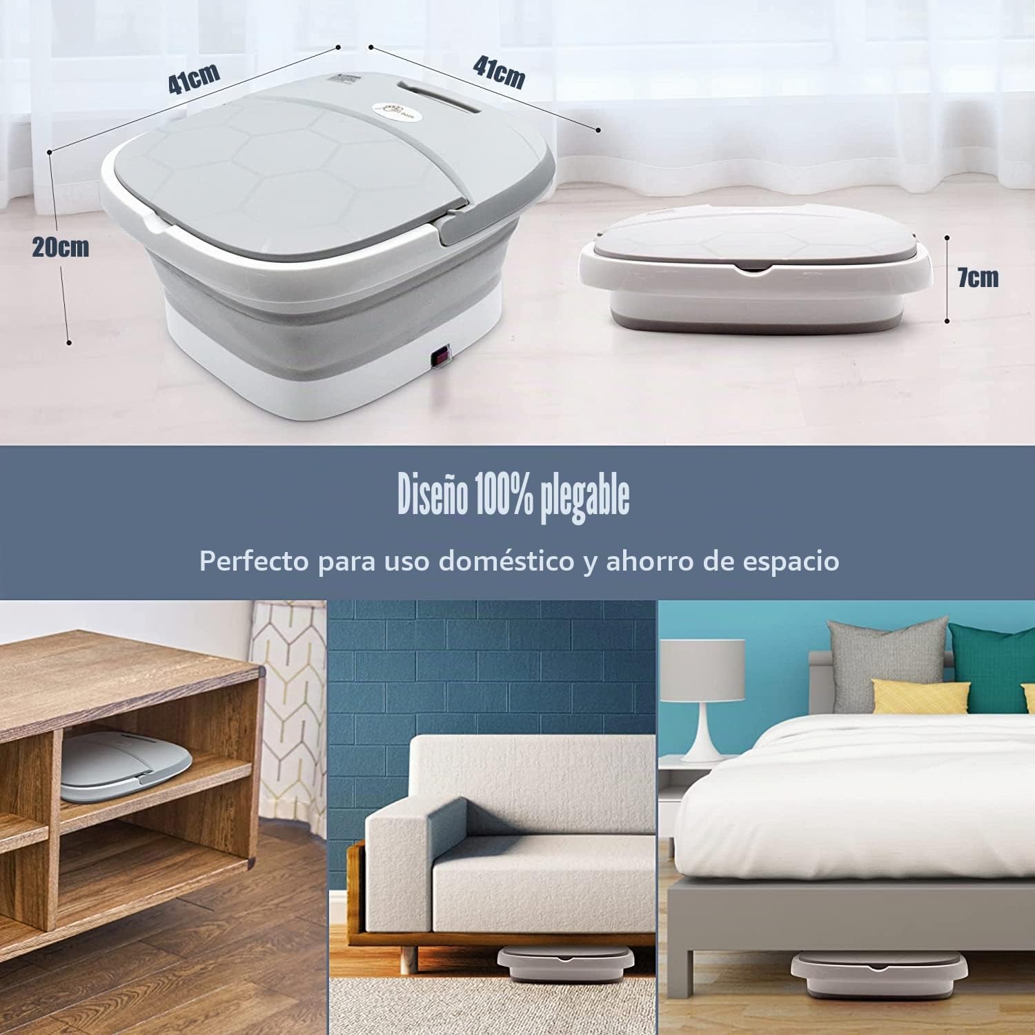 TopHomer Masajeador de Pies Plegable, Baño de Pies Eléctrica 500W, Hidromasaje de Pies con Calefacción + Burbujas + 4 Rodillos de Masaje + Vibración, Pedicura de Pies para Relajar los Pies Cansados