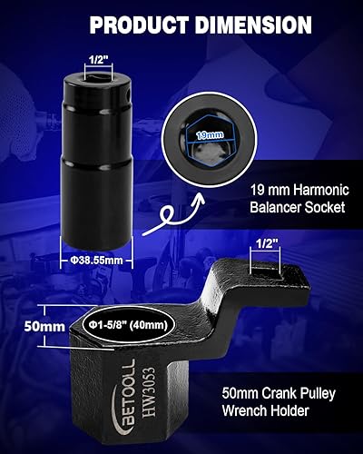 Vista 3 de BETOOLL Juego de llaves de sujeción de llave de manivela de 0.748 in y llave de cigüeñal de 1.969 in compatible con motores Honda y Acura