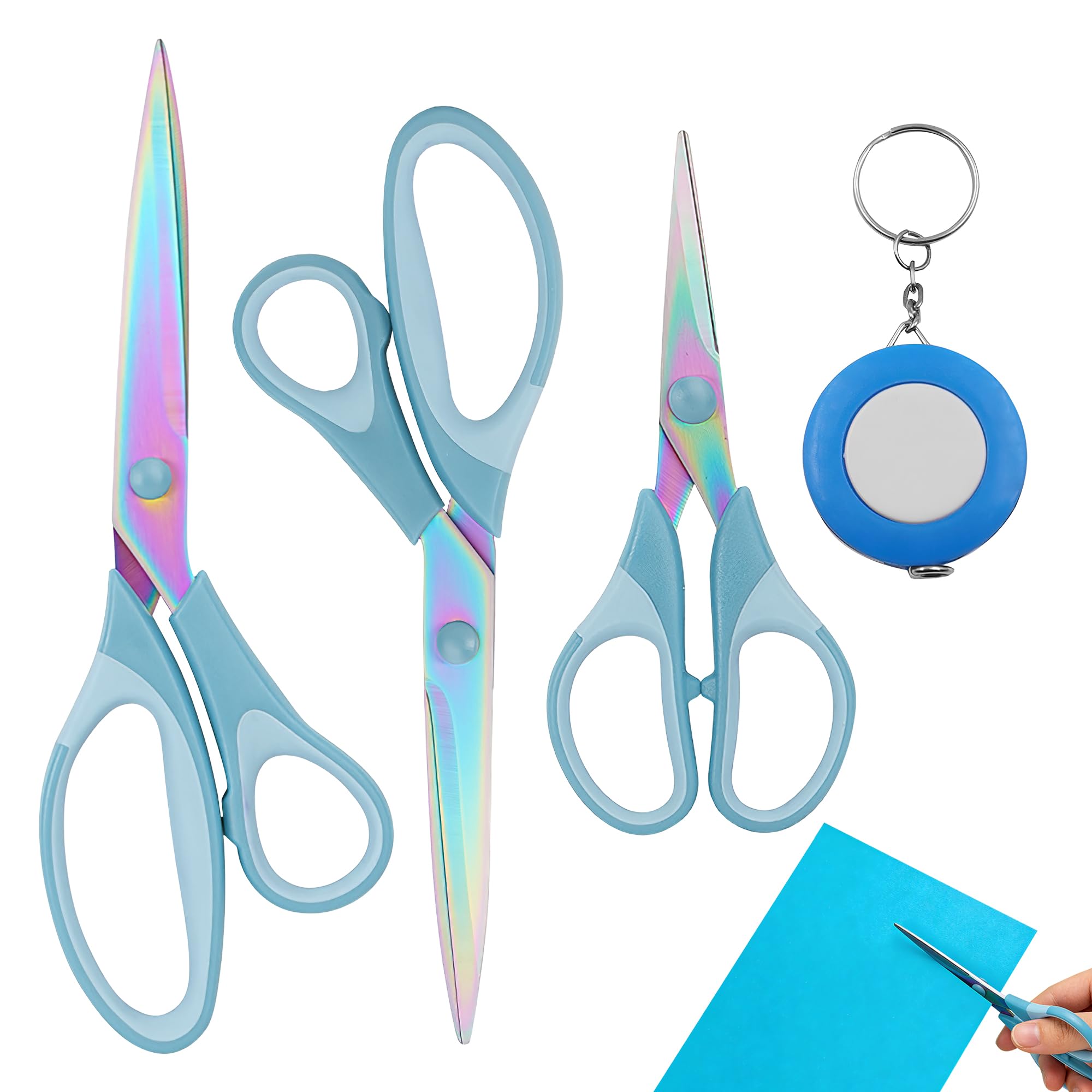 3PCS Blue Craft Scissors, 3 Sizes, with Measure Tape