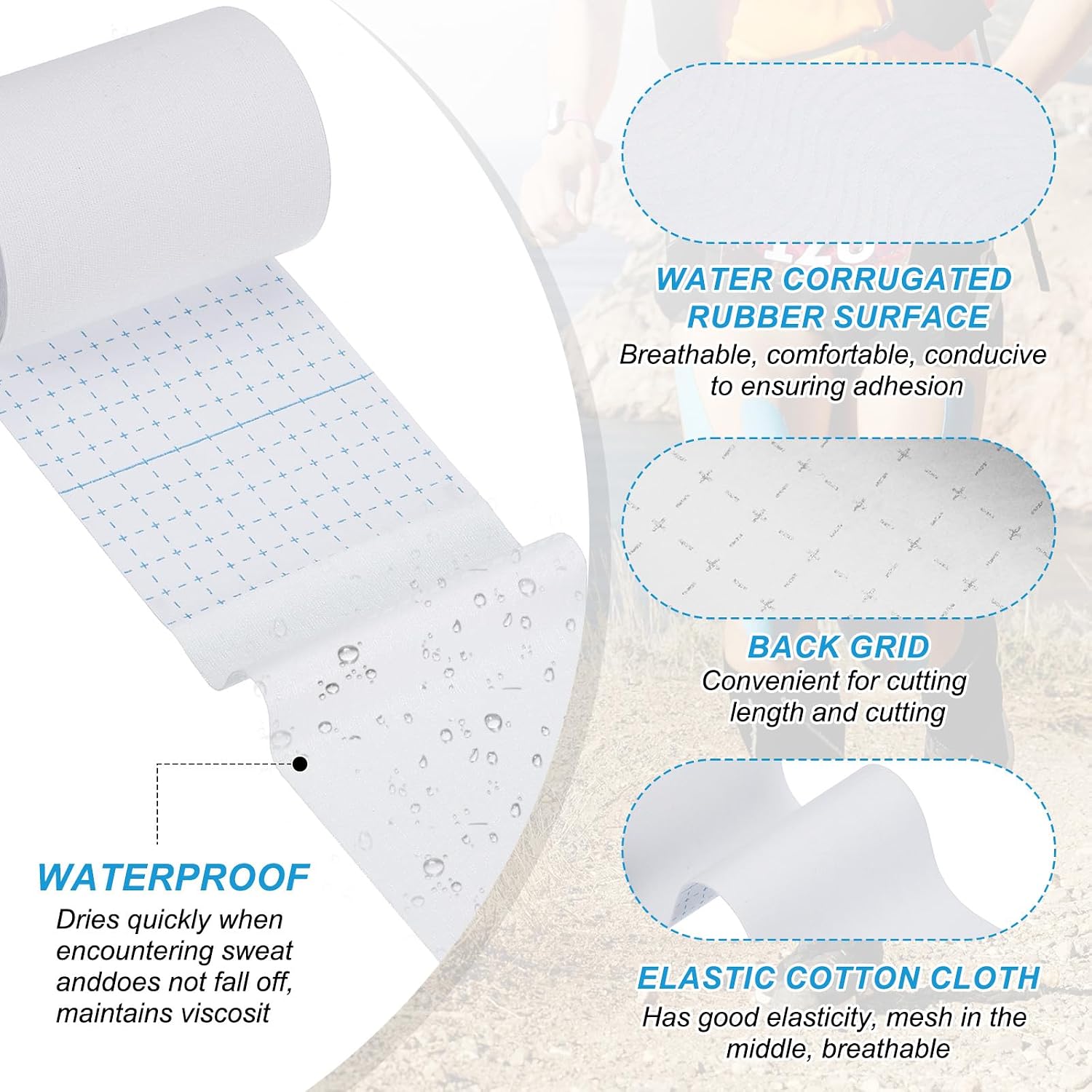 PATIKIL 16.4Ft x 4 Inch Kinesiology Tape, 2 Rolls Adhesive Cotton Sports Muscle Support Tapes Waterproof Elastic Tape for Knee Ankle Wrist Shoulder, White