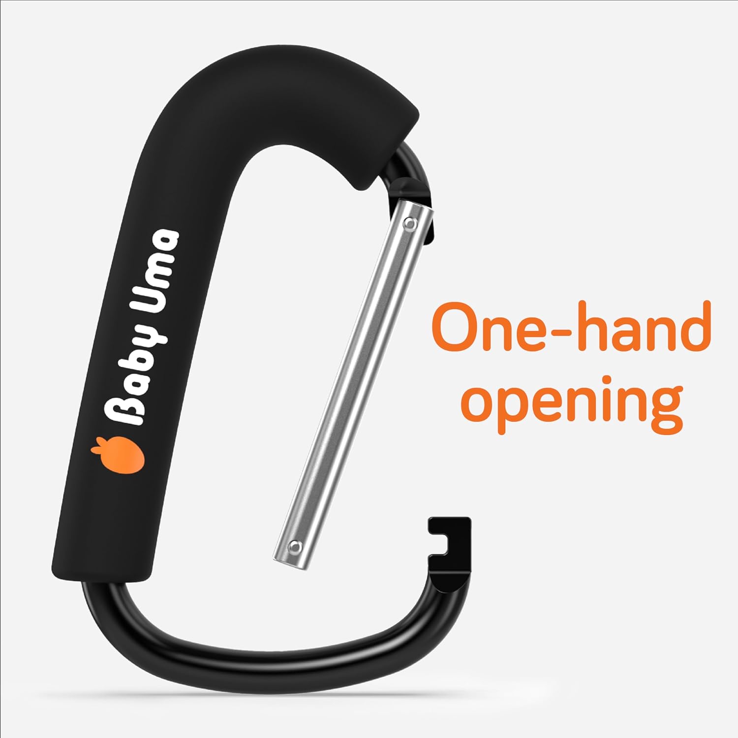 Baby Uma XL Stroller Hooks for Bags (2 Pack) - Universal Stroller Clips and Hooks with Foam Handle, 11 lb Weight Capacity per Carabiner, Adjustable & Non-Slip, Baby Travel Essential Carabiner Black X-Large image 4 of 7 B0C2ZC3TT4