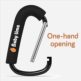 Baby Uma XL Stroller Hooks for Bags (2 Pack) - Universal Stroller Clips and Hooks with Foam Handle, 11 lb Weight Capacity per Carabiner, Adjustable & Non-Slip, Baby Travel Essential