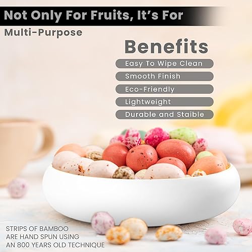 Miniatura 4 de BaydenB Frutero decorativo de bambú hilado para encimera de cocina y decoración del hogar (blanco)