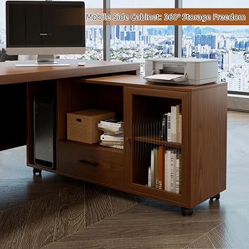 L Shaped Desk with Drawers, Executive Solid Wood L Shape Computer Desk with Rolling Drawers Unit, Corner Office Desk for Home Office Commercial Use Oak Left 78.7x30.3x29.5in/200x77x75cm